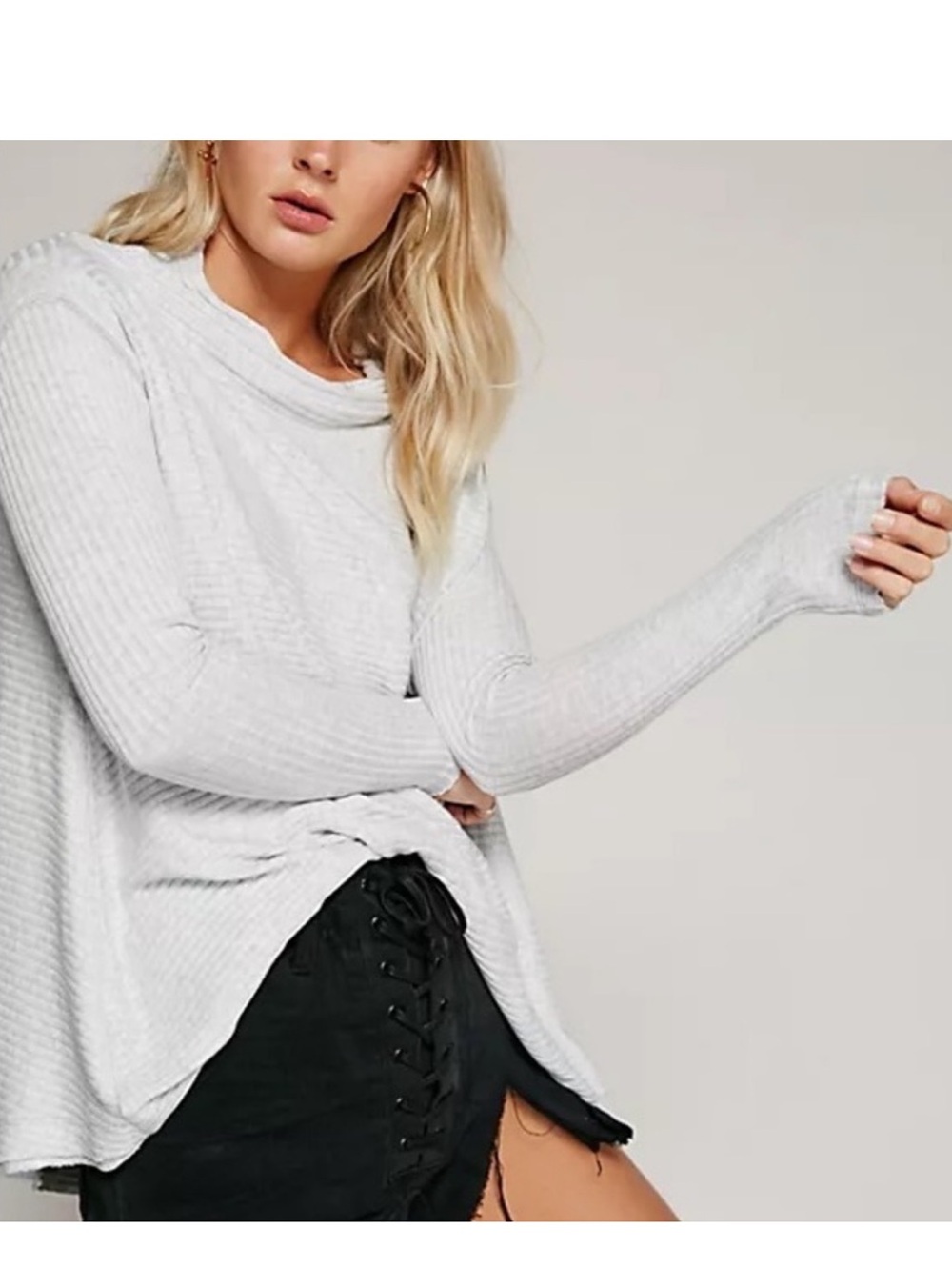 Free People We The Free Lover Rib Thermal Sweater w Split Back Women’s Medium